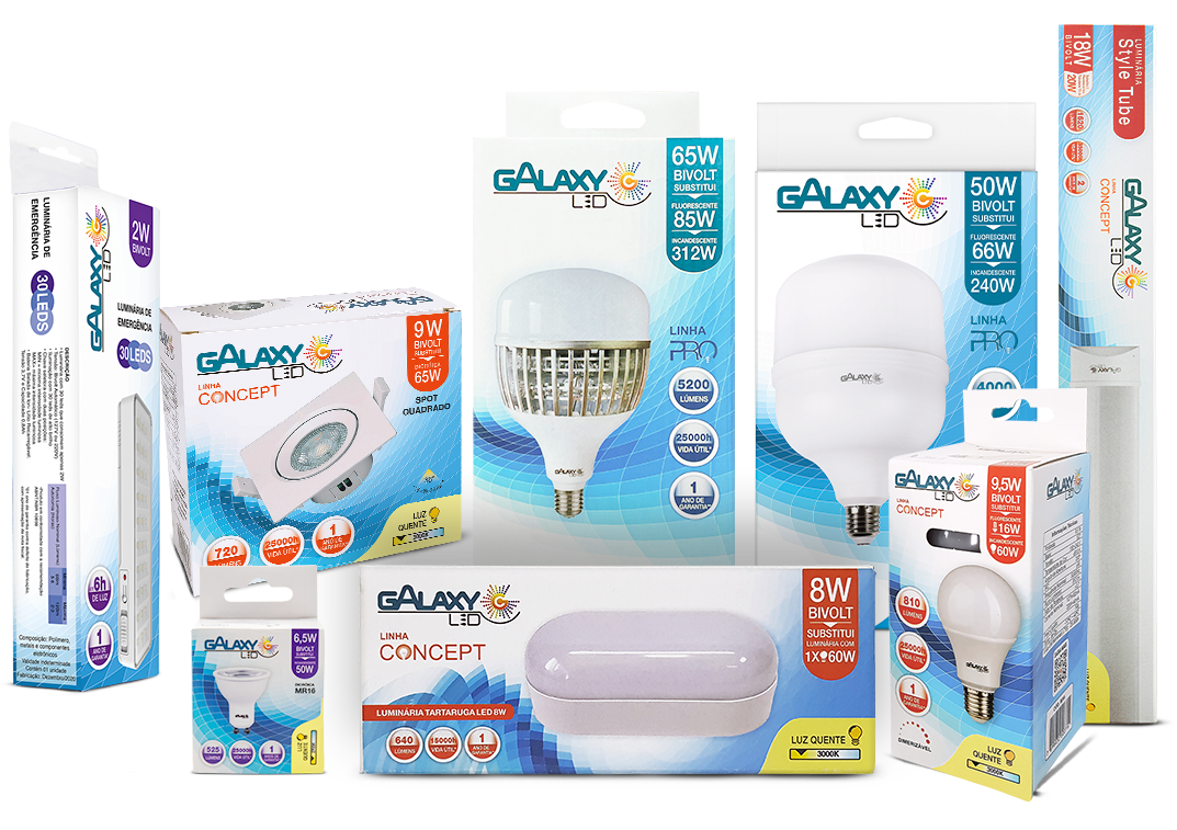embalagem de produtos galaxyled